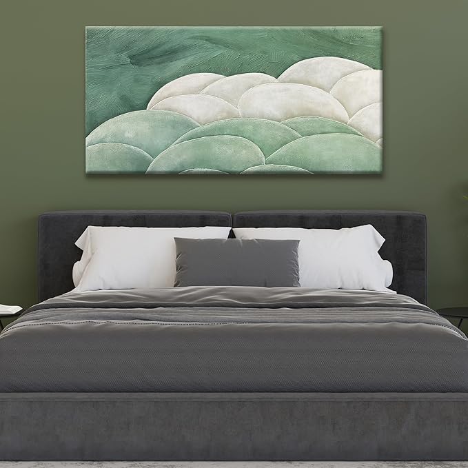 Tsomzxng Abstract Wall Art For Living Room Modern Green Wall Art Bedroom Office Canvas Art Wall Decor Abstract White Wall Art Painting Ready To Hang Wall Irregular Shapes Pictures 24×48 In