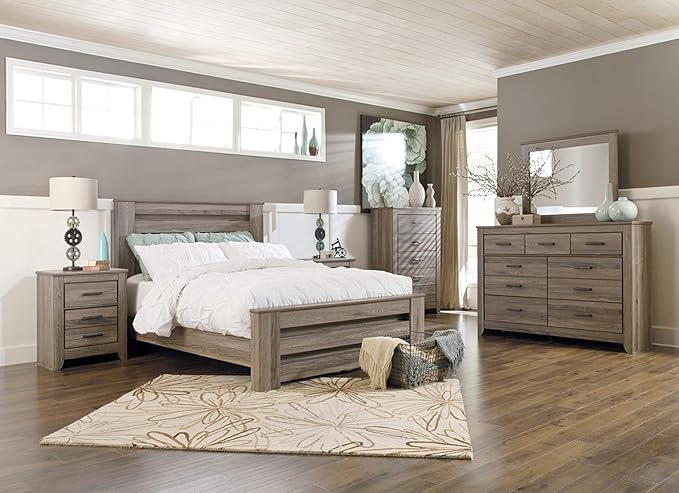 Signature Design by Ashley Zelen Rustic Contemporary 5 Drawer Chest of Drawers, Warm Gray