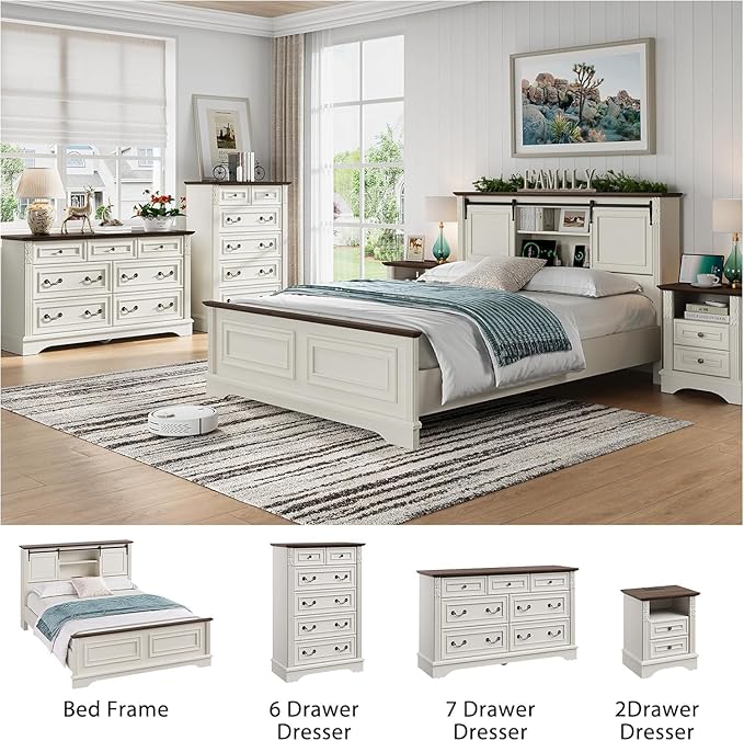 BLANKSPACE Farmhouse Dresser with 6 Drawers, Antique White Dresser for Bedroom, Hallway, Living Room, or Office Storage