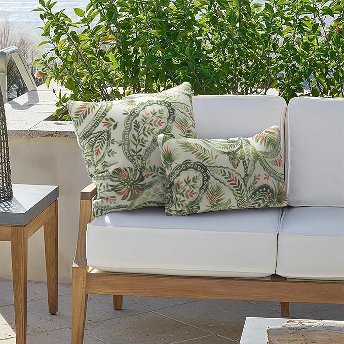 Outdoor Lumbar Pillow Covers 12”x20”, Rectangle Throw Pillow Covers for Patio Furniture, Decorative Lumbar Cushion Case for Garden Balcony Couch Office Chair, Pack of 2,Faylinn Shadow Paisley