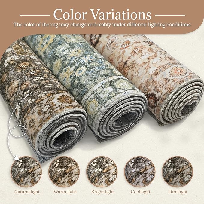 8x10 Washable Area Rugs Ultral Soft Non-Slip Stain Resistant Vintage Boho Large Carpet for High-Traffic Living Room & Dining Room