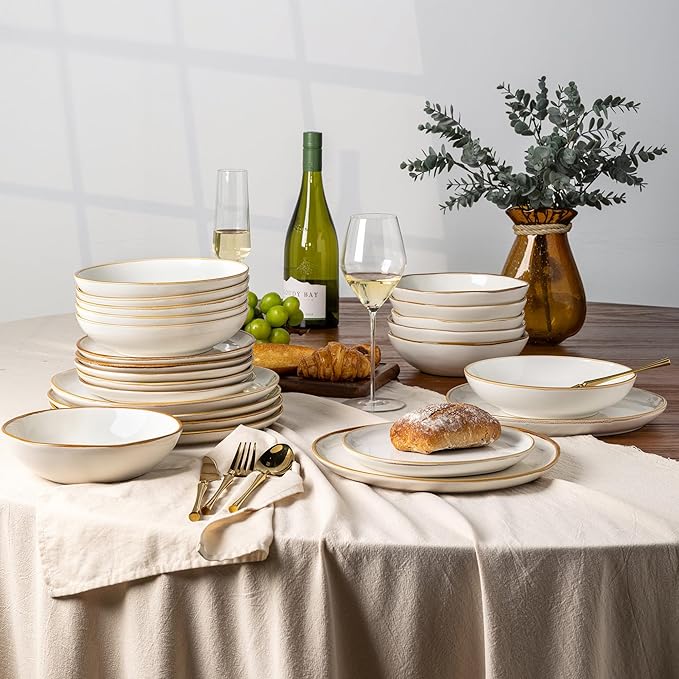 AmorArc Ceramic Dinnerware Sets,Handmade Reactive Glaze Stoneware Plates and Bowls Sets,Highly Chip and Crack Resistant | Dishwasher & Microwave Safe Dishes Set,Service for 4 (12pc)