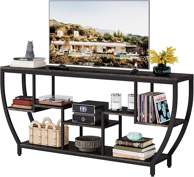 Tribesigns TV Stand for Televisions up to 80 Inches, 70.9 Inches Entertainment Center with Storage Shelves, Wood TV Media Console Table Unit for Living Room, Bedroom, Dark Grey