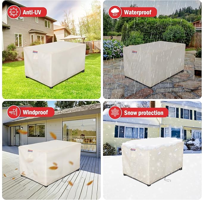 Youlvy Fire Pit Cover Rectangular 60 Inch - Waterproof Outdoor Fire Table Cover Rectangle Heavy Duty, 600D Patio Propane Gas Firepit Cover Rectangular Tear Weather Resistant - 60 x 30 x 12 Inch Beige