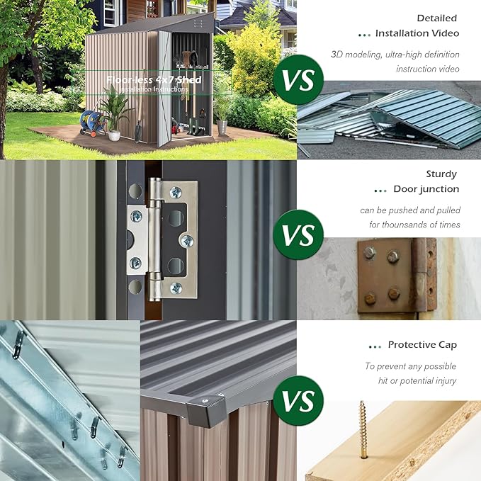 AECOJOY 4' x 6' Lean to Shed - Small Metal Shed & Outdoor Storage Cabinet for Garden, Backyard Use in Grey