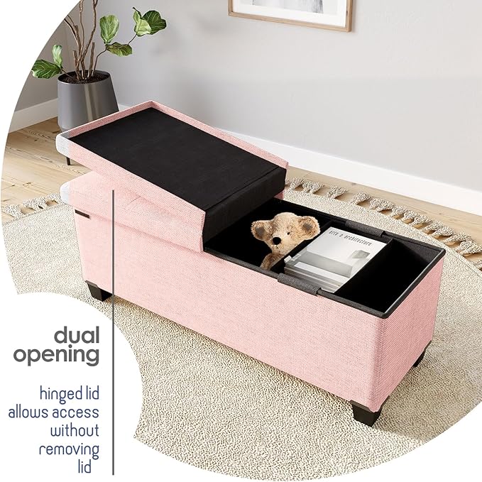 STORAGEBUD Storage Ottoman Bench with Bins, 43-in Storage Bench for Bedroom End of Bed, Folding Foot Rest Ottoman for Living Room Max 660lbs, Fabric Ottomans, Pink
