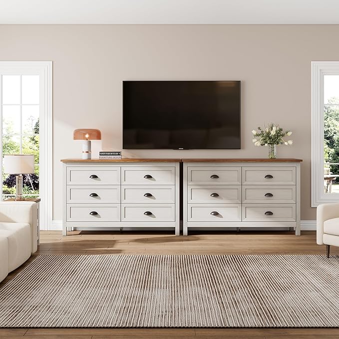 8 Drawer Dresser, Farmhouse Tall Dresser for Bedroom, Antique White Chest of Drawers, Modern Double Dressers for Bedroom, Closet