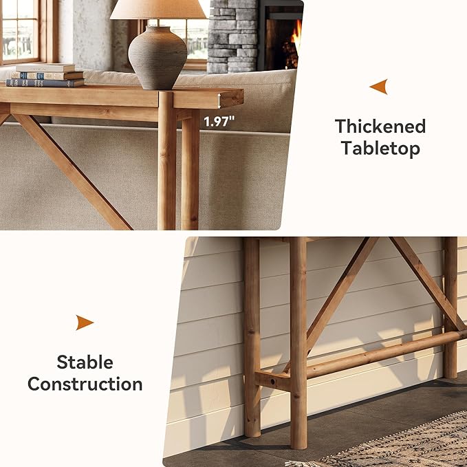 Solid Wood Console Table for Entryway, 63" Long Farmhouse Entryway Sofa Table for Living Room, Wooden Narrow Console for Hallway, Foyer, Entrance (Rustic Brown)