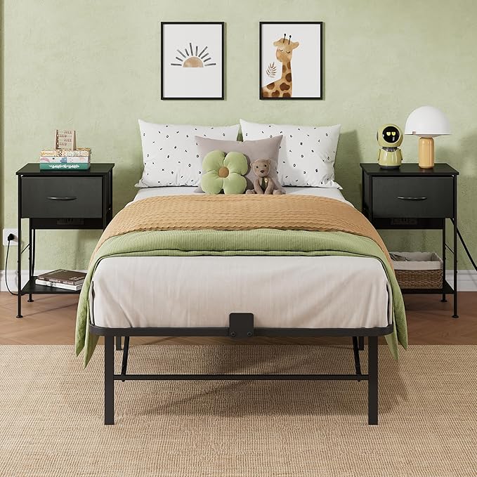 WLIVE Foldable Twin Bed Frames, Metal Platform Bed Frame Twin Size with Heavy Duty Steel Slats, No Box Spring Needed, Easy Assembly, No Noise, Black