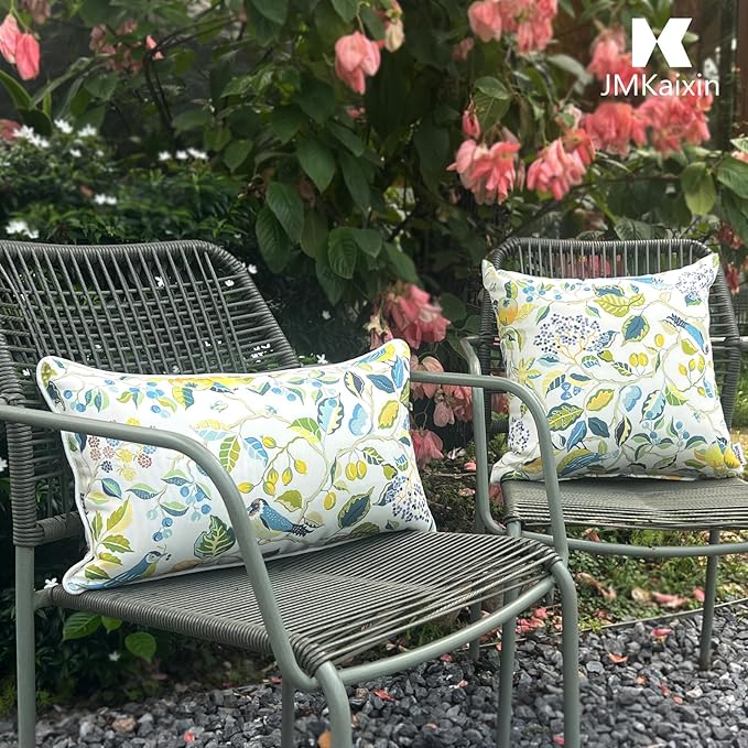Pack of 2 Patio Lumbar Pillows, 12"x20" Fade Resistant Outdoor Waterproof Lumbar Pillow with Inners, Decorative Garden Lumbar Cushions for Home Patio Terrace Sofa Use