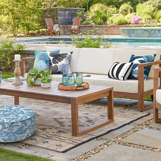 Outdoor Throw Pillows 16x16 Inch, Water Repellent Patio Pillows with Inners Set of 2, Outdoor Pillows for Patio Furniture Home Garden, Dahlia Blue