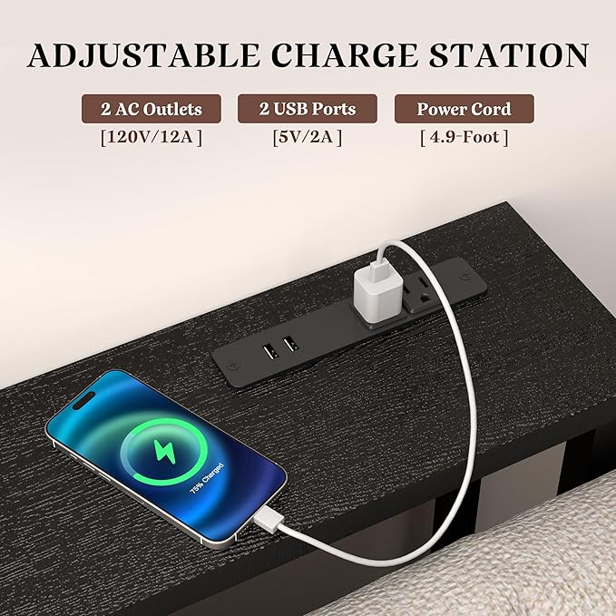 GRLEAF 78" Sofa Table with Built-in Power Strip (4 AC Outlets & 4 USB Ports) – 4.9ft Power Cord, Metal Frame, Easy Assembly, Long Couch Table Behind Sofa, Hallway, Living Room and Home Office | Black