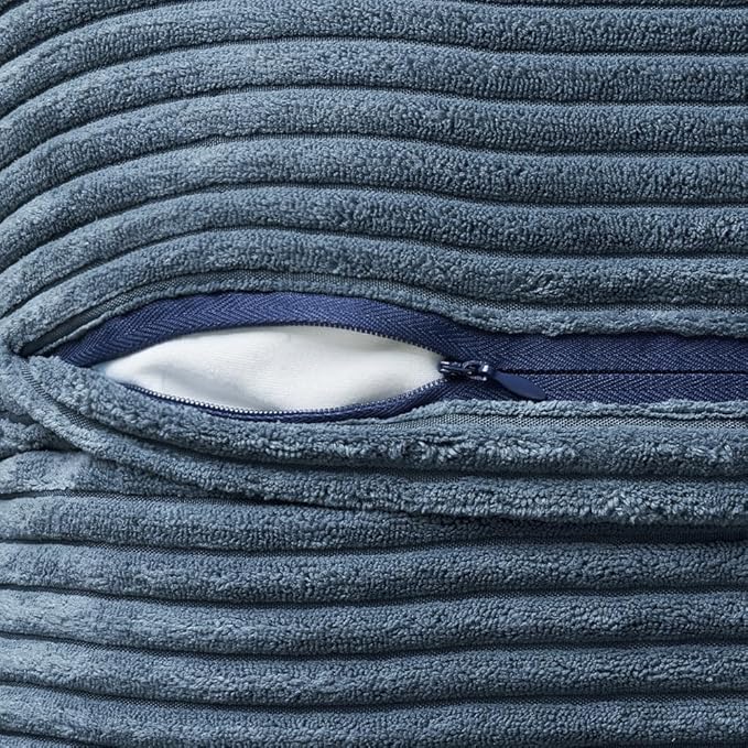 MIULEE Blue Corduroy Decorative Euro Sham Pillow Covers 24x24 Inch with Splicing Set of 2 Soft Boho Pillow Covers Broadside Textured Summer Coastal Pillowcases for Couch Bed Livingroom