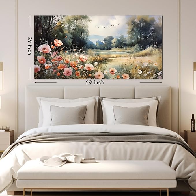 Large Artwork Canvas Wall Art for Living Room Bedroom Decor Wall Painting Modern Country Road Main Picture Image Decorative Painting with Frame Can be Directly Hung Decor Size 30x60