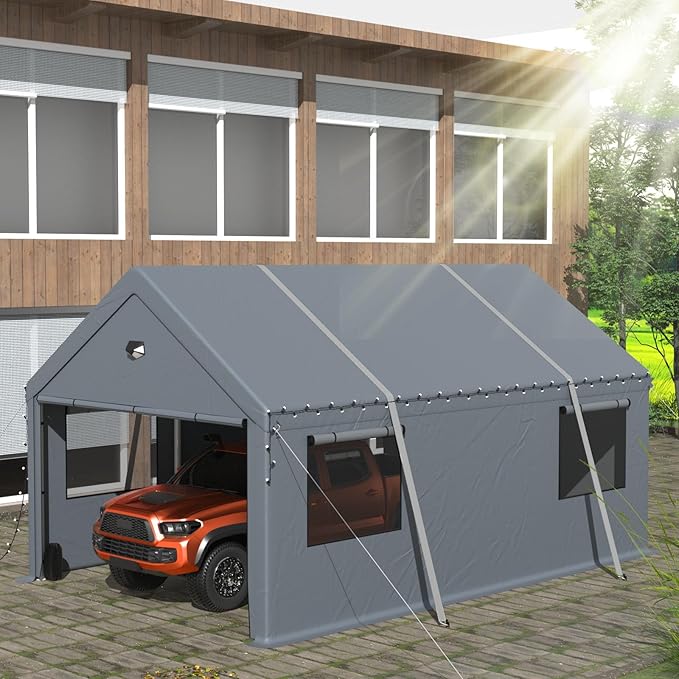 10x20FT Heavy Duty Carport Canopy,Extra Large Portable Car Tent Garage with Roll-up Windows and All-Season Tarp Cover,Removable Roof &Side Walls for Car, SUV,Boats&Truck Shelter Logic Storage
