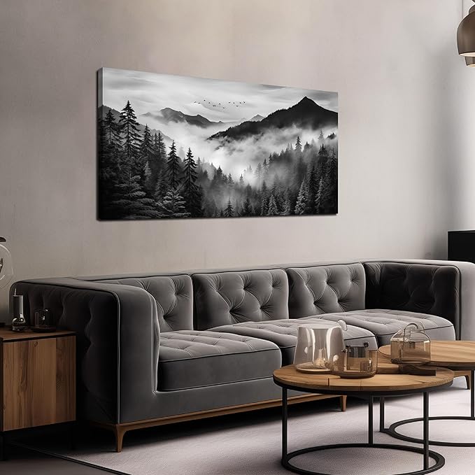 Canvas Wall Art for Living Room Bedroom Decor Wall Painting Large Artwork Modern Decorative Painting Black and White Landscape Picture Theme with Frame Ready to Hang Canvas Decor Size 20x40