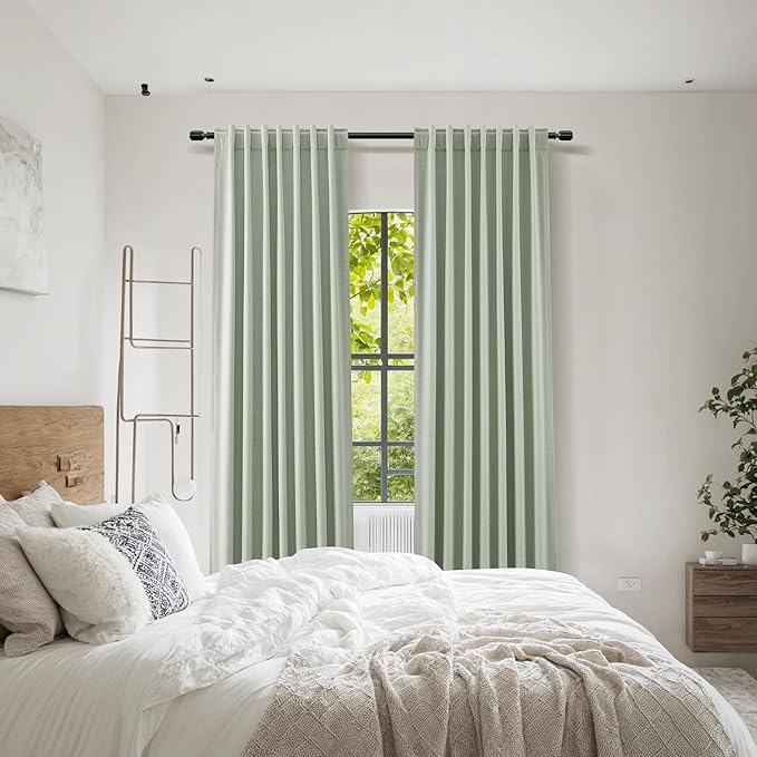 Guken Blackout Curtains 102 Inch Length 2 Panels Set for Living Room Bedroom Back Tab Thermal Insulated 100% Black Out Linen Drapes Room Darkening Window Curtains 102 Inches Long,Mist Sage