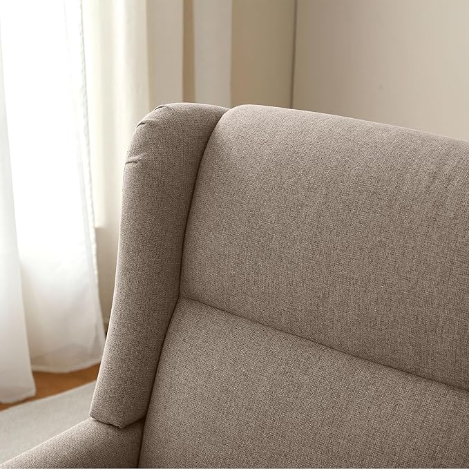 High Back Living Room Chairs, Fabric Accent Chair, Comfy Upholstered Armchair with Wooden Legs for Living Room, Bedroom, Apartment (2, Brown)