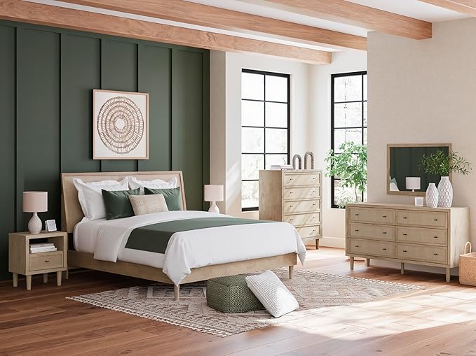 Signature Design by Ashley Cielden Farmhouse Full Panel Platform Bed, Foundation or Box Spring Not Needed, Light Brown