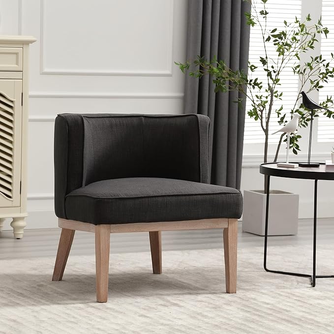 Set of 2 Accent Arm Chair with Wood Legs, Comfy Barrel Side Chair Linen Upholstered Reading Chairs with Back for Living Room Bedroom, Charcoal