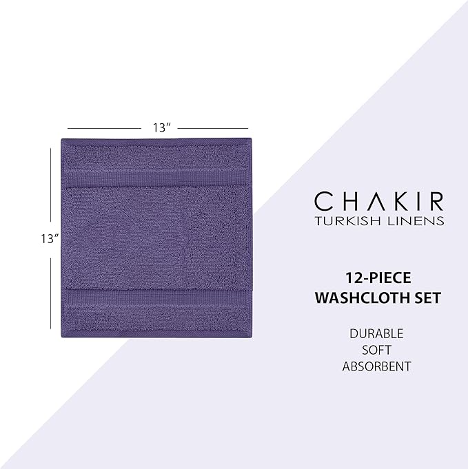 Chakir Turkish Linens | Hotel & Spa Quality 100% Cotton Premium Turkish Towels | Soft & Absorbent (12-Piece Washcloths, Plum)