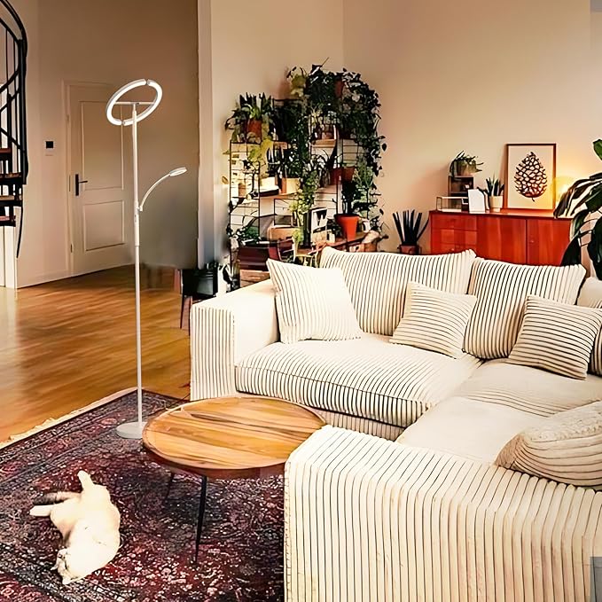 FIMEI Split Floor Lamp Modern LED Rotatable Floor Lamp with Reading Light, Eye-Protection Reading Standing Lamp with Stepless Dimming and 3000K-6000K Color, Separately Rotatable Design, White