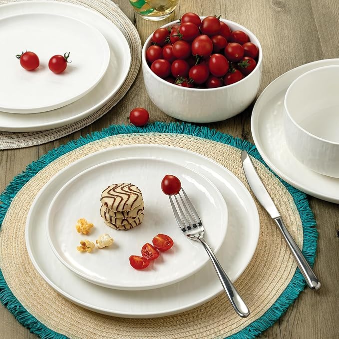 “Kai” 12-piece Stoneware Dinnerware Set with Protective Glaze Finish, Service for 4, White