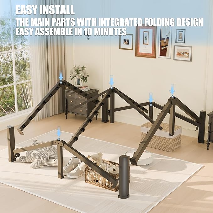 14 inch King Size Bed Frame with Round Corner Legs Mattress Slide Stopper,3500 lbs Heavy Duty Metal Platform,Steel Slat Support,No Box Spring Needed,Easy Assembly,Noise Free