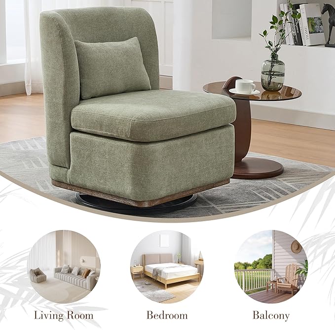 Chifee & Vingol 25.2 "W Chenille Armless Swivel Accent Chair Modern Upholstered Sofa Chair Set of 2 with Pillow, Green