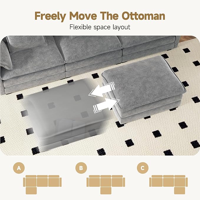 Real Relax 111'' Modular Sectional Sofa, 3 Seat Chenille Convertible Couch with 6 Pillows and 2 Armrest Pillows for Living Room, Office and Leisure Places, Dark Gray