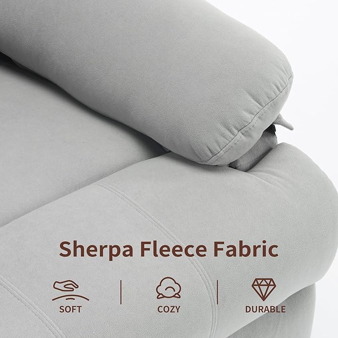 Swivel Rocking Recliner Chair for Adults, Overstuffed Manual Rocker Nursery Recliner Glider, Upholstered Fabric Reclining Single Sofa Chair for Living Room (Light Grey)