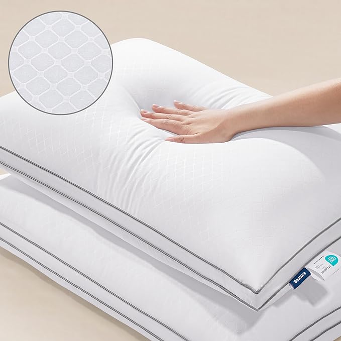 Bedsure Queen Pillows Set of 2 - Fluffy Bed Pillows for Sleeping, Hotel Quality, Diamond Quilted Design, Gusseted Supportive Down Alternative Filling for Back, Stomach, Side Sleepers