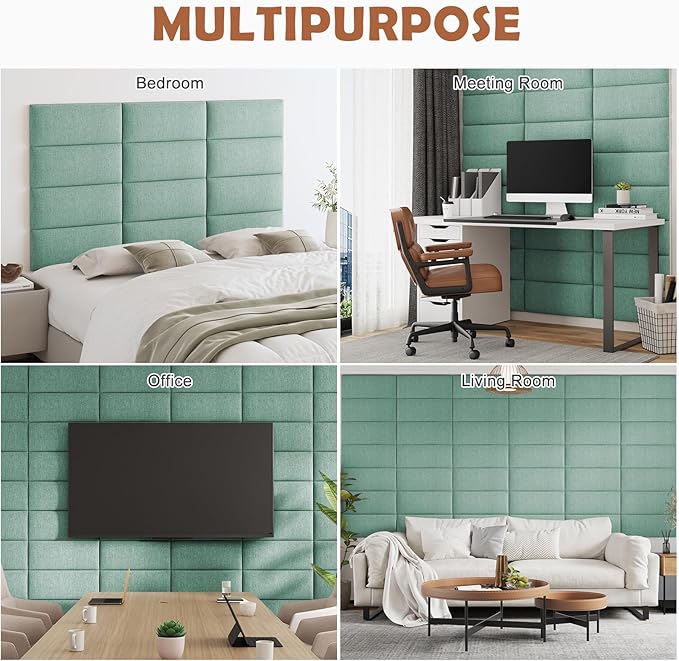 IFNOW Upholstered Wall Mounted Headboard, 3D Soundproof Wall Panels Peel and Stick for Queen Size, Reusable and Removable Tufted Bed Headboard in Grass Green (9 Panels, 10" x 24")