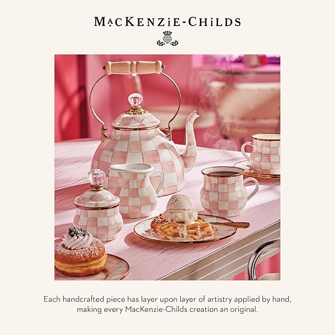 MACKENZIE-CHILDS Enamel Everyday Bowl, Serving Bowl for Entertaining, Large, Pink-and-White Rosy Check, Set of 1