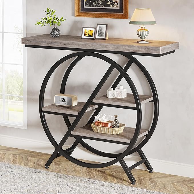Tribesigns 40-Inch Console Table, 4-Tier Entryway Table with Storage Shelves, Industrial Hallway Sofa Table with Geometric Metal Frame, Accent Table for Living Room, Entryway (Gray)
