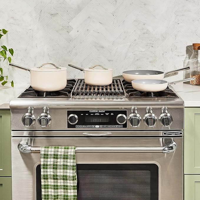 Caraway Mini Cookware Set - Non-Stick Ceramic Fry Pan (1.05 qt, 8") Sauce Pan (1.75 qt) & Storage Rack - Non Toxic, PTFE & PFOA Free - Oven Safe & Stovetop Agnostic (Gas, Electric & Induction) - Sage