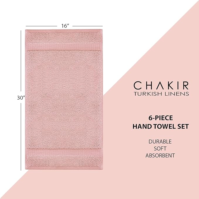 Chakir Turkish Linens | Hotel & Spa Quality 100% Cotton Premium Turkish Towels | Soft & Absorbent (6-Piece Hand Towels, Pink)