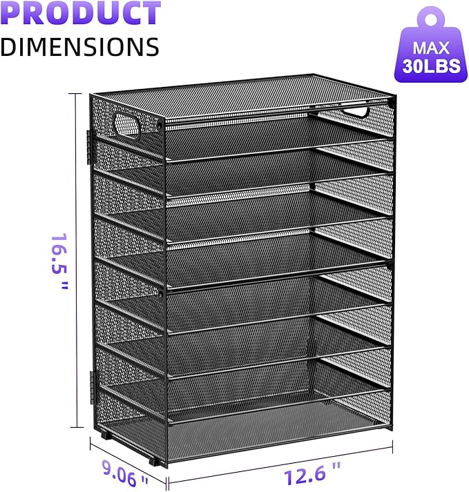 Marbrasse Paper Organizer Letter Tray, 9 Tier Mesh File Organizer with Handle, Paper Sorter Desk Organizer for Home Office Supplies
