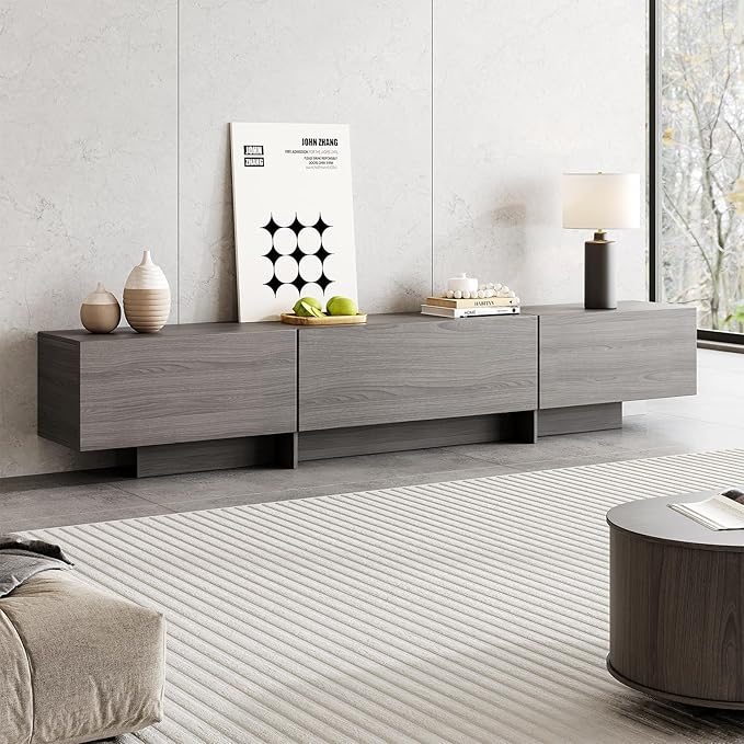 76.4'' Modern TV Stand for Living Room, Mid Century Modern TV Console,Entertainment Center with 4 Drawers, Large Storage Cabinet Table, Media Cabinet for Living Room, Bedroom, Grey