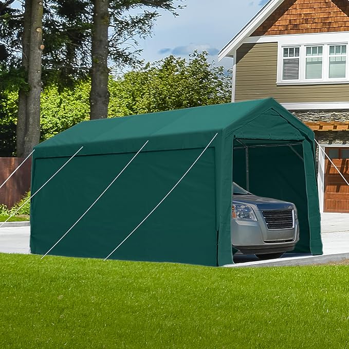ADVANCE OUTDOOR 10x20 ft Heavy Duty Carport Garage Shelter, Adjustable Height (6.5-11ft) Waterproof Canopy with Removable Sidewalls for Cars, RV, Boat, Truck, Party - Green