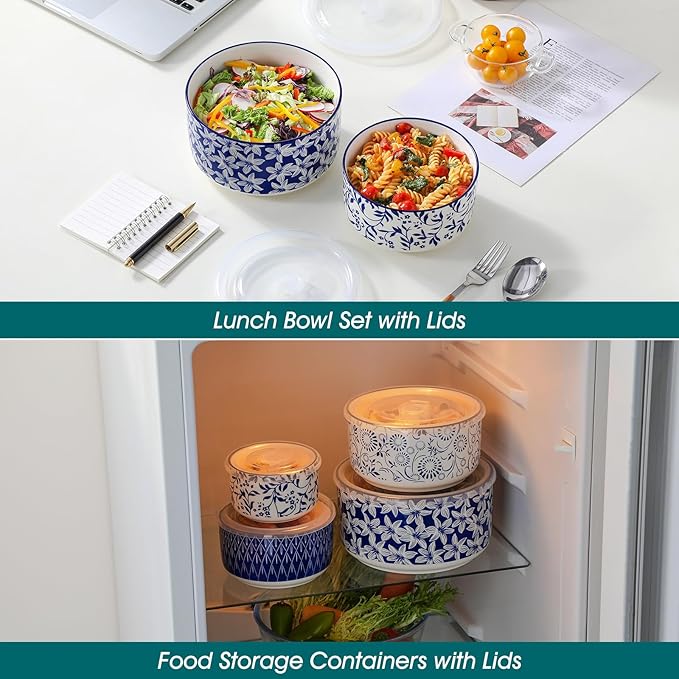 vancasso Ceramic Mixing Bowls with Lids Set of 4,Ceramic Serving Bowls,Nesting Bowls for Food Storage,Prep Bowl,Mixing Bowl for Kitchen,Microwave & Dishwasher Safe,Series SELENE,60+36+20+10 Oz