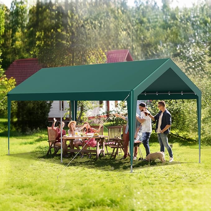 10x20FT Heavy Duty Carport, Portable Car Canopy Garage Boat Shelter Party Tent, UV Resistant Waterproof Carport Canopy with Four Wind-Resistant Ropes, Green