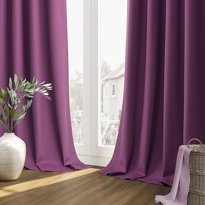 Guken Purple Blackout Curtains 102 Inch Length 2 Panels Set for Living Room Bedroom Back Tab Thermal Insulated 100% Black Out Linen Drapes Room Darkening Window Curtains 52 Inches Width