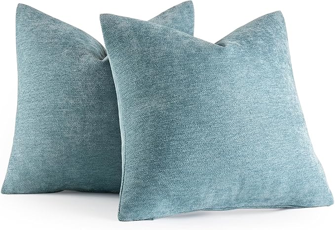 MIULEE Pack of 2 Blue Gray Decorative Pillow Covers 18x18 Inch Soft Chenille Couch Spring Throw Pillows Farmhouse Cushion Covers for Home Decor Sofa Bedroom Living Room