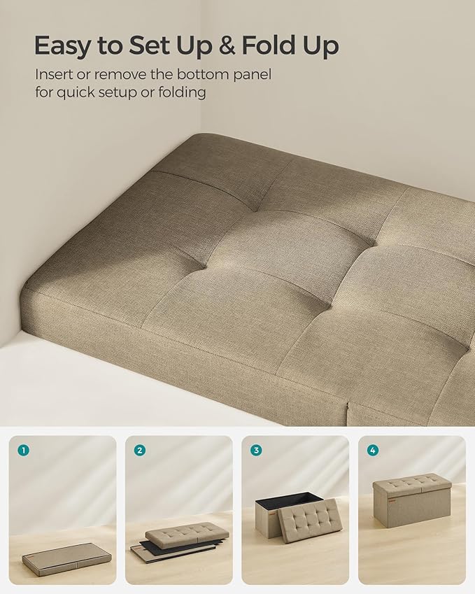 SONGMICS Mazie Collection - 30 Inches Storage Ottoman, Foldable Storage Bench with Flipping Lid, 660 lb Load Capacity, for Entryway, Living Room, Bedroom, Camel Brown ULSF046K01