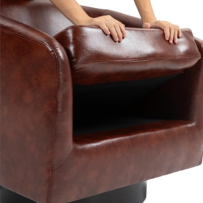 UIXE PU Leather Swivel Accent Chairs Set of 4, Barrel Club Chair Upholstered Armchair for Living Room - Red Brown