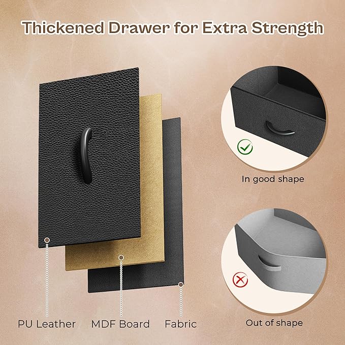 Huuger 62 Inch LED TV Stand Dresser with Power Outlets, USB-C Port and LED Lights, 10 Fabric Drawer Dresser for Bedroom, Long Entertainment Center for 65, 70 Inch TV, Open Shelves, PU Leather, Black