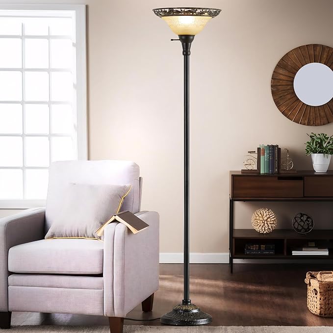 Luvkczc Torchiere Floor Lamp for Living Room - 70" Victorian Standing Lamp with Etched Glass Shade, Corner Floor Lamps for Bedroom/Office