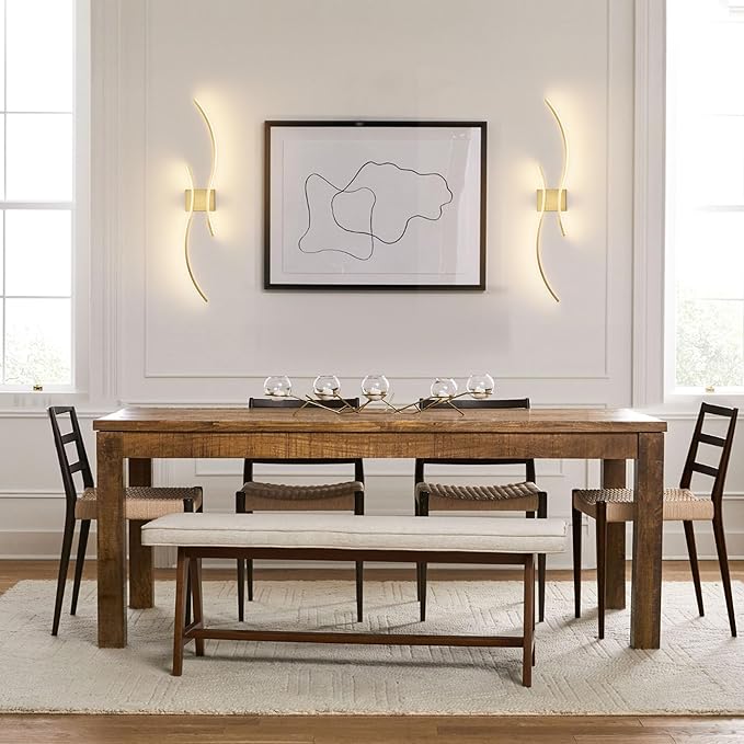 Battery Operated Wall Sconces Set of Two with Remote Control, Stepless Colors 3000K-6000K & Dimming, LED Brass Wireless Wall Light for Living Room, Hallway, Bedroom, 39.3 Inch (2 Pack)