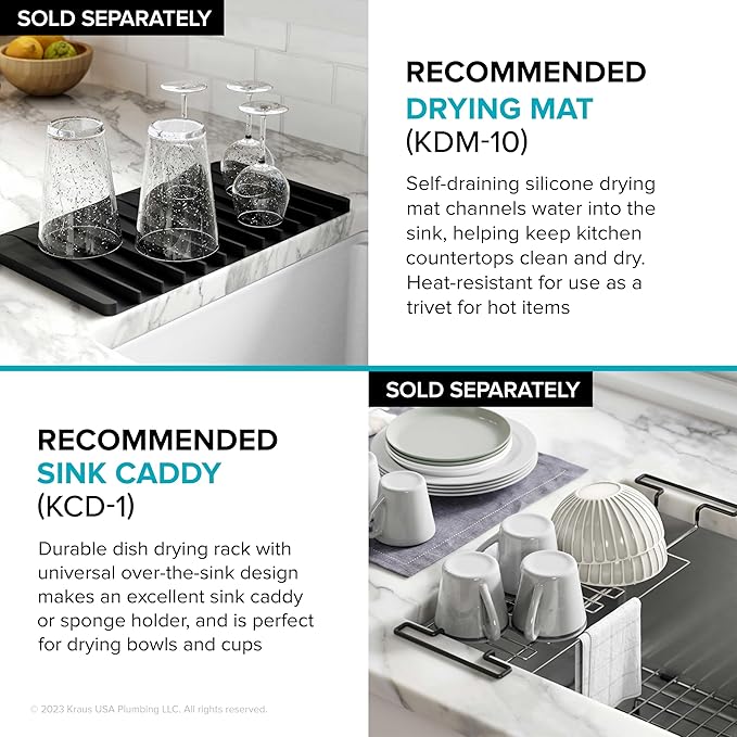 KRAUS KWU112-33 Kore Workstation 33-inch Undermount 16 Gauge Double Bowl Stainless Steel Kitchen Sink with Integrated Ledge and Accessories (Pack of 8)